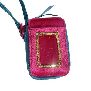 Natural Life Wallet Zip Around Small Wristlet Pink Fuzzy Blue Lace Trim NEW TAGS